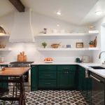 Bold Kitchen Cabinet Color and Open Shelving in this Kitchen Renovation