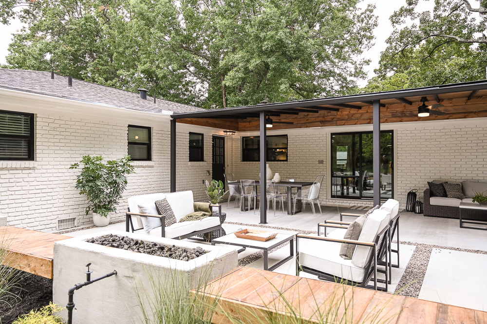 HGTV Fixer to Fabulous Back Porch Renovation with Gas Fireplace.