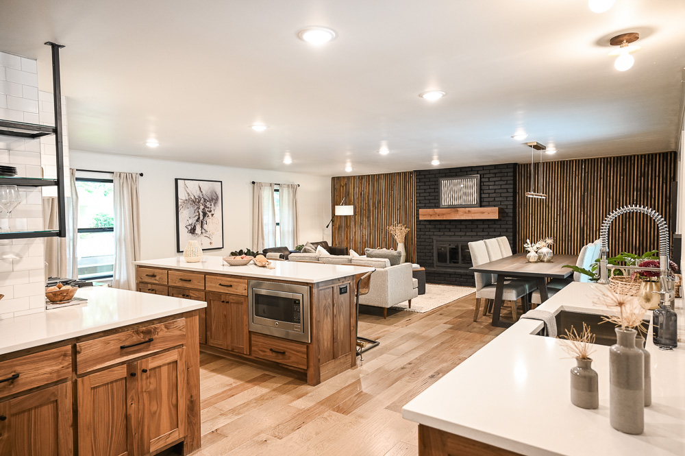 HGTV Fixer to Fabulous Living Room, Kitchen and Dining Room Renovation.