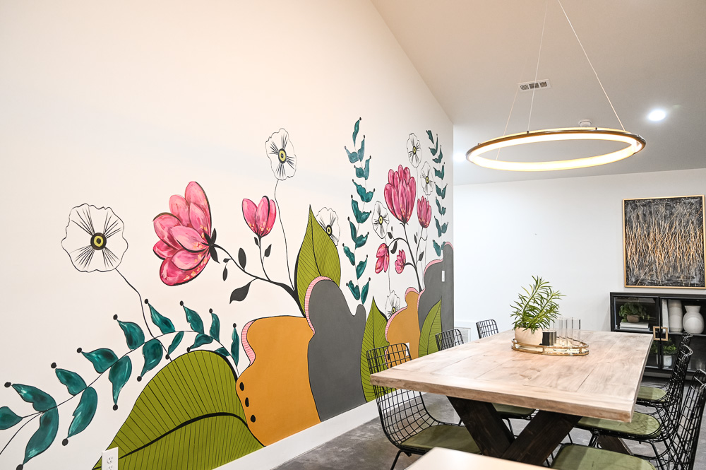 HGTV Fixer to Fabulous Dining Room Renovation with custom painted wall mural.