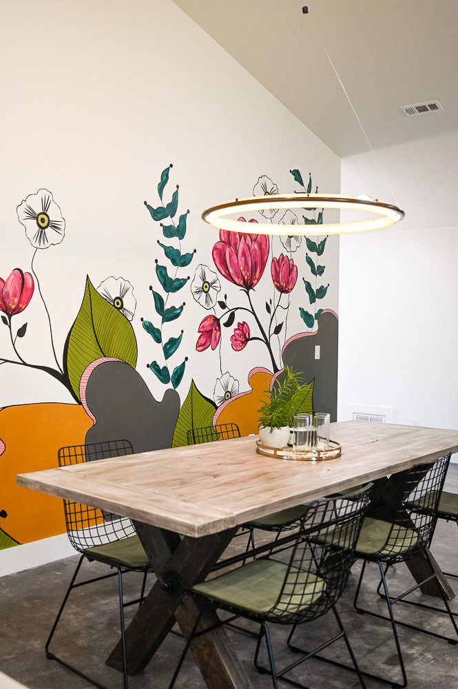 HGTV Fixer to Fabulous Dining Room Renovation with custom painted wall mural.