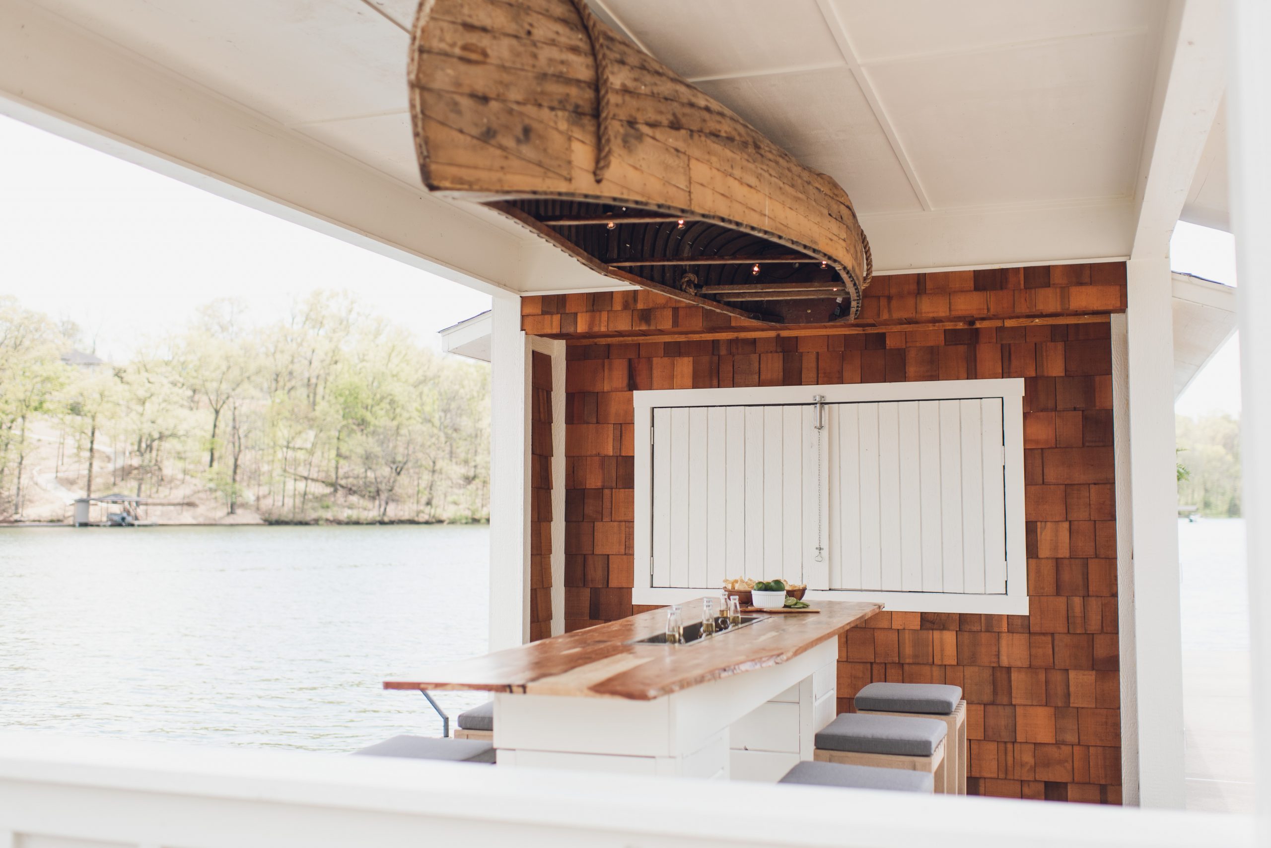 HGTV Fixer to Fabulous Boat House Renovation with Custom Light made out of a Canoe.