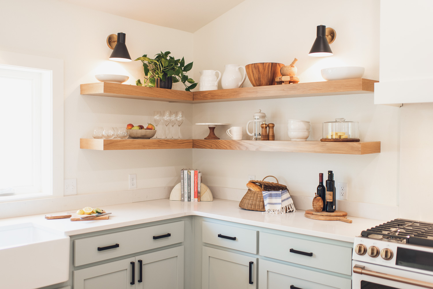 HGTV Fixer to Fabulous Season 2 kitchen with open concept shelves.