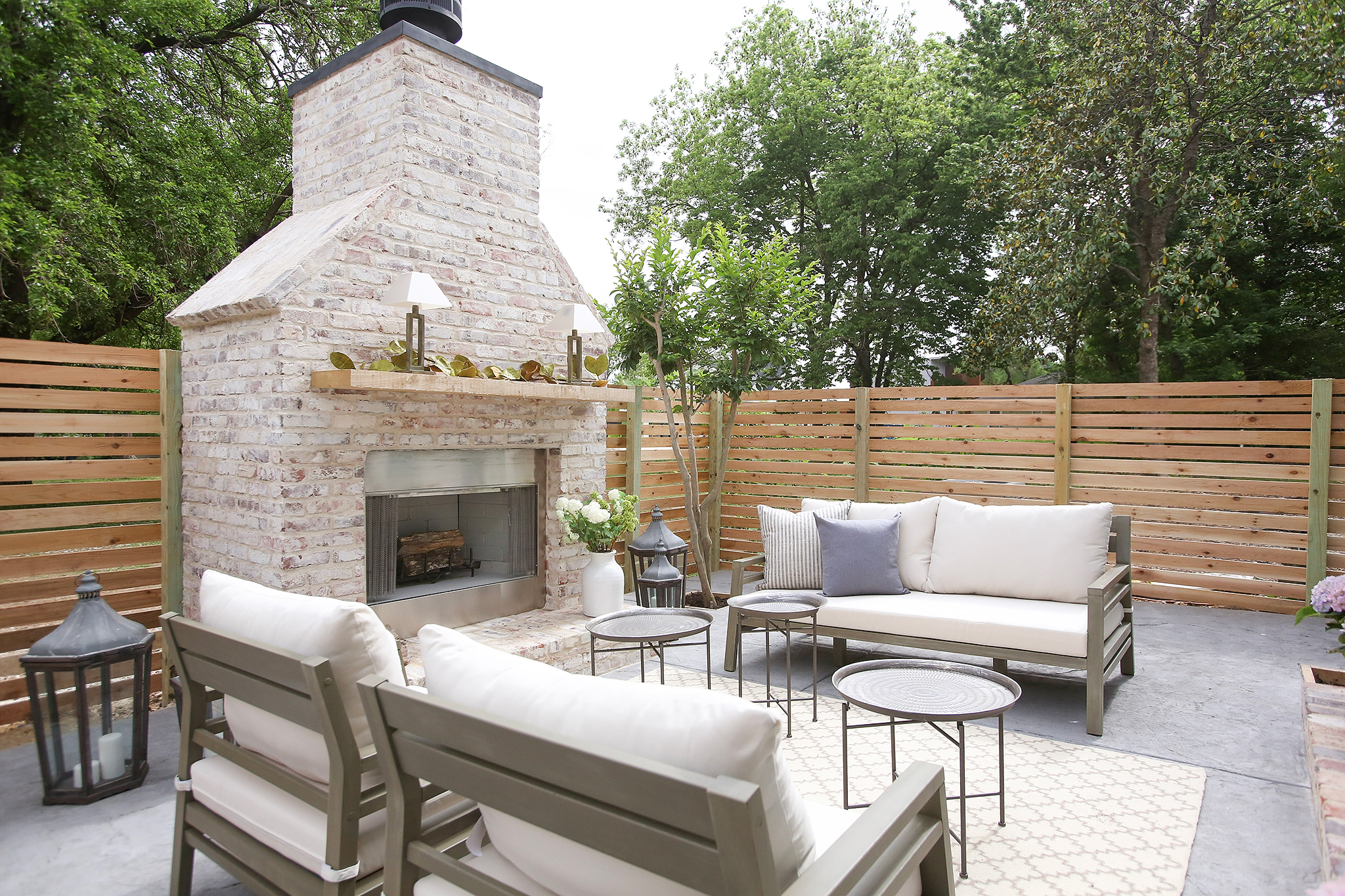 Antique brick outdoor fireplace for a gorgeous entertaining patio.