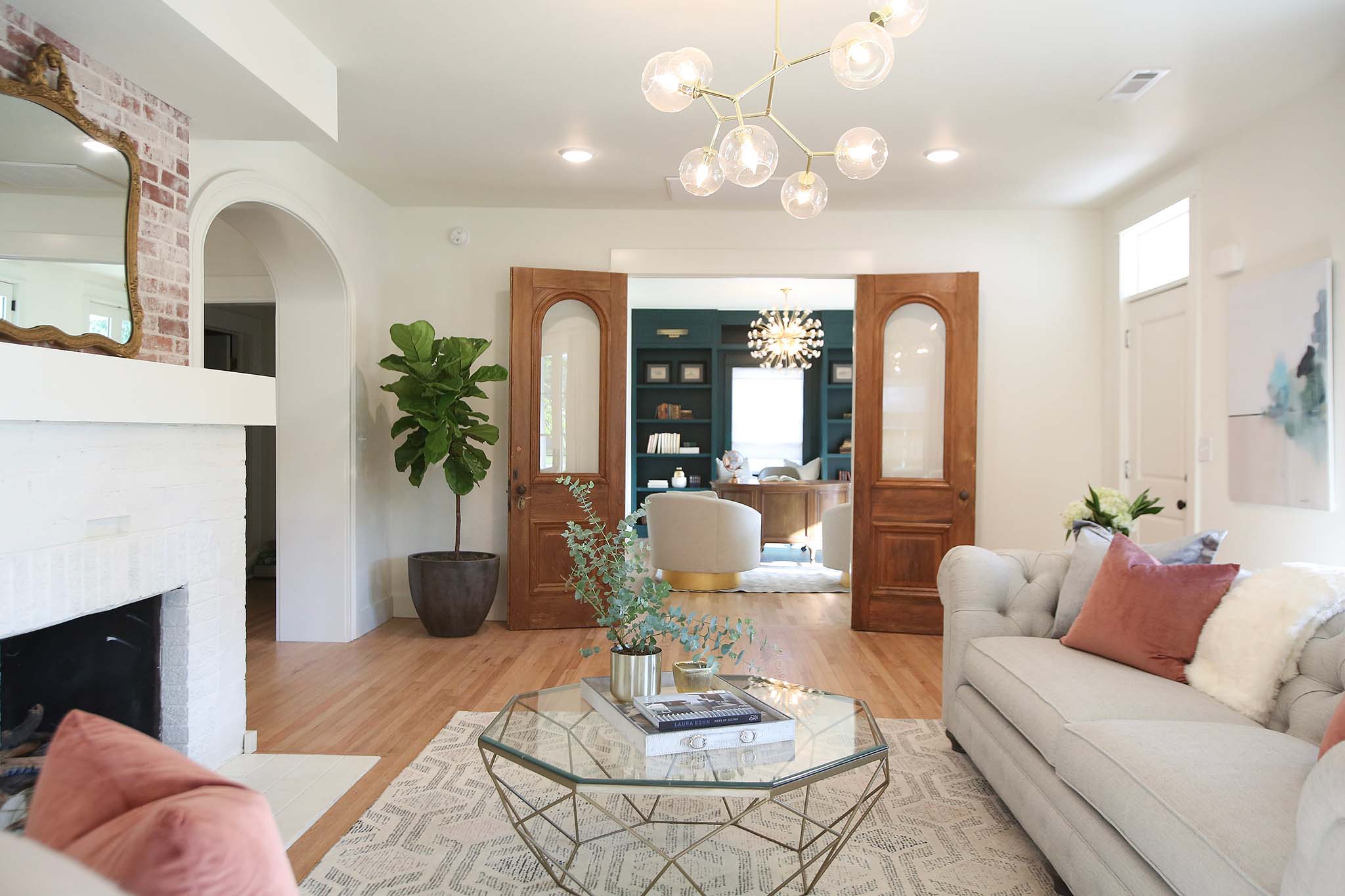 Living Space to Refurbished Antique Doors into renovated home office.